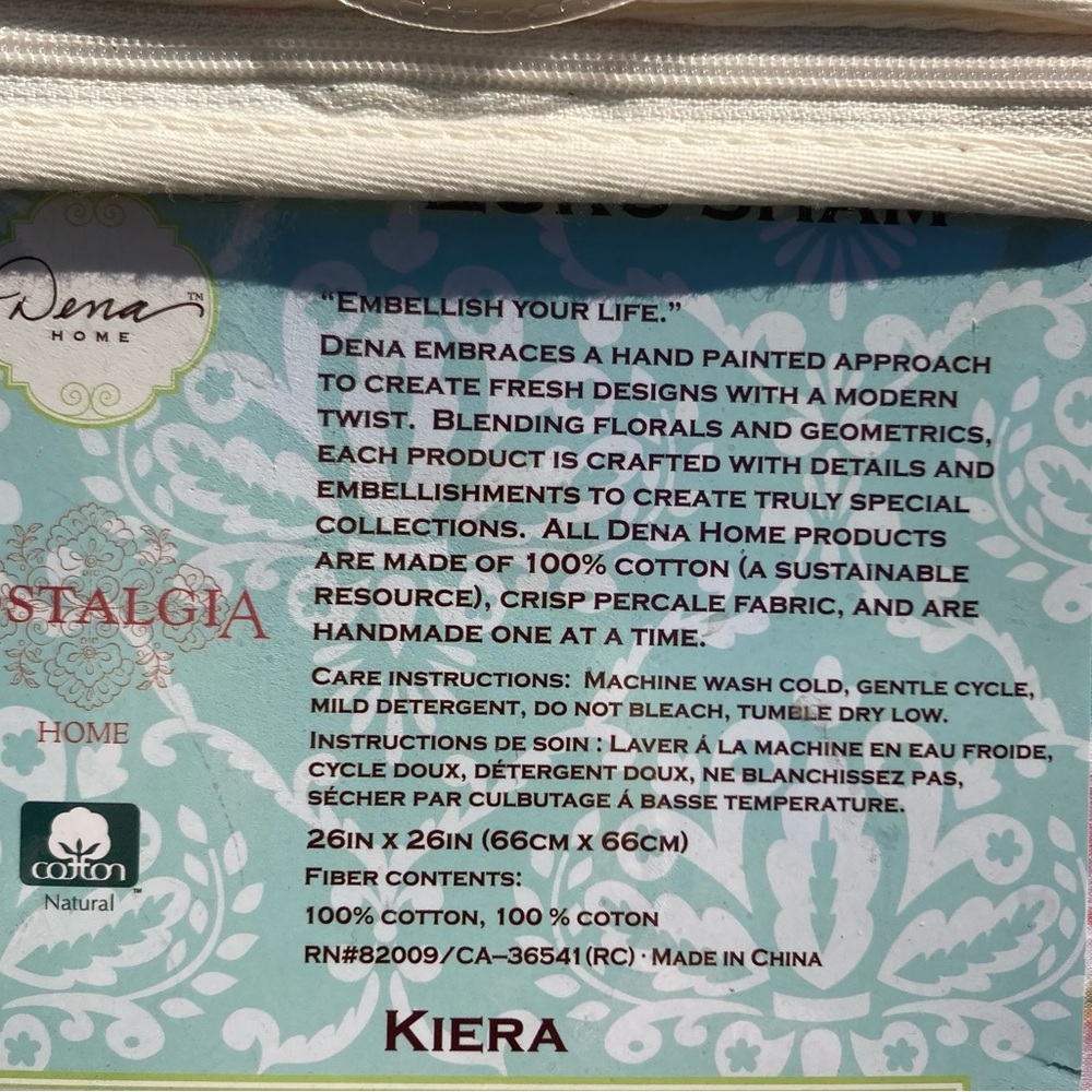 Dena Home Euro Pillow Sham Kiera 26” x 26” Floral Cotton Shabby CottageCore New - Picture 4 of 6